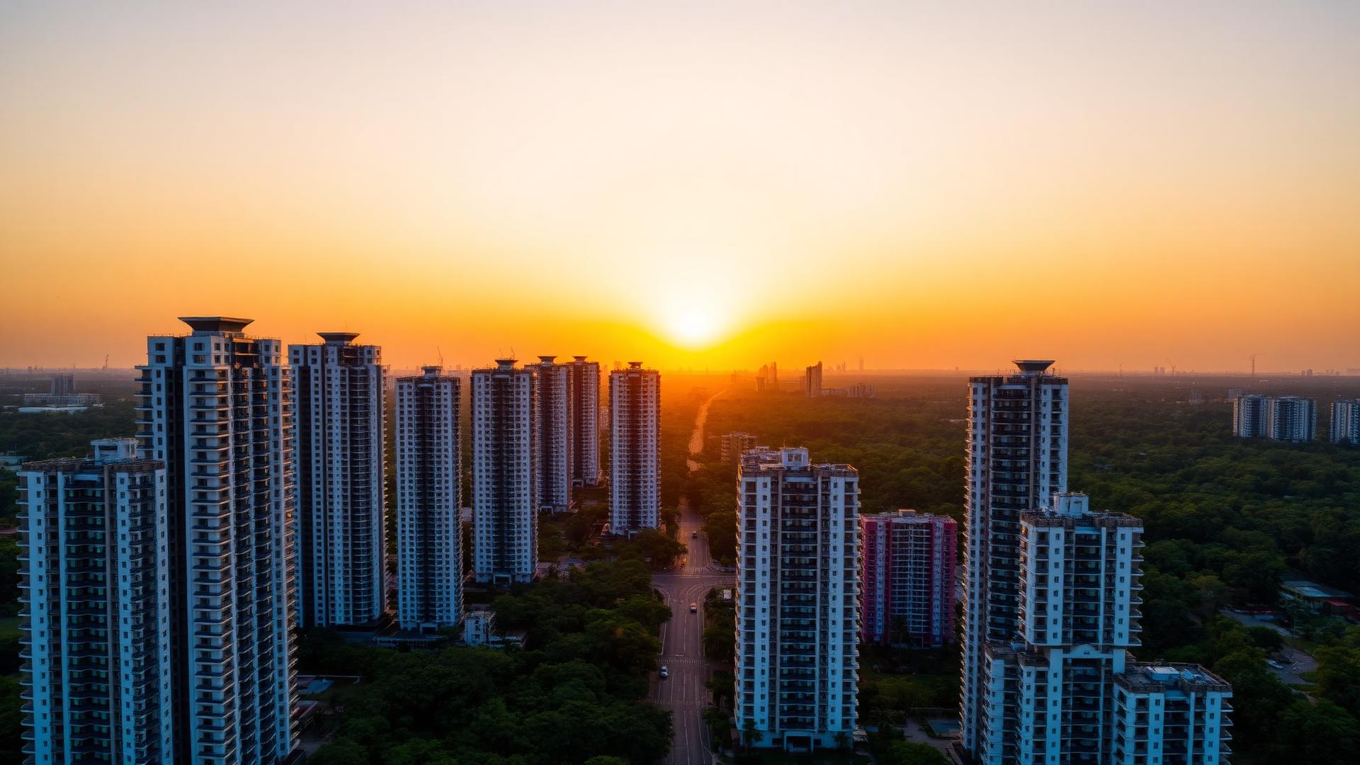 Pune IT corridor skyline at golden hour